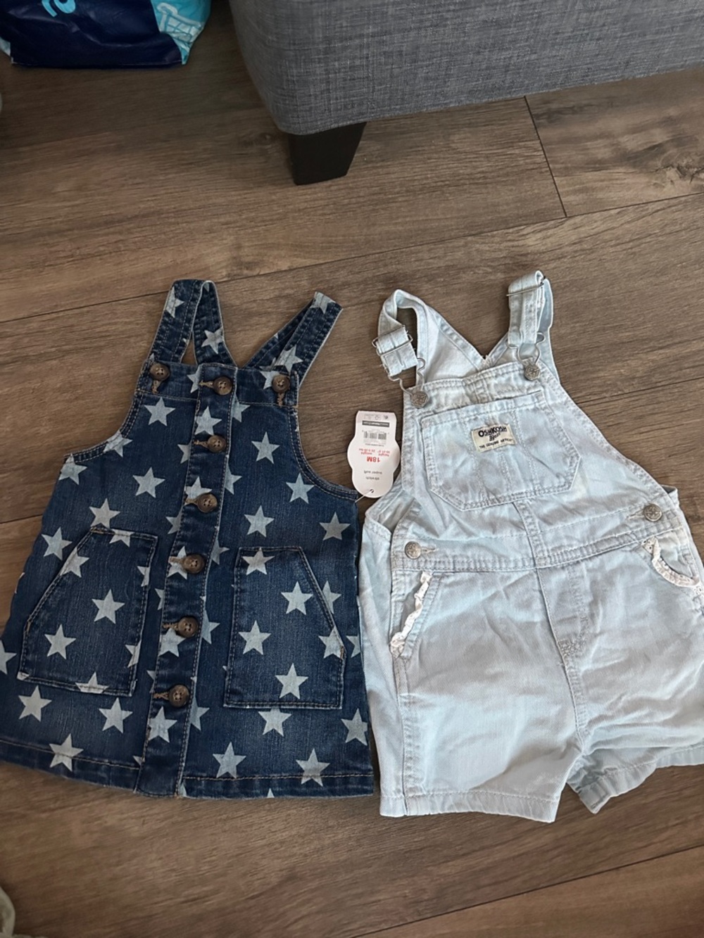 OshKosh B'gosh Star Print Dark Denim dress & Light Wash Short Overalls Set
